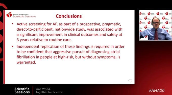 AHA 2020: Active AF screening associated with significant improvement in clinical outcomes at three years
