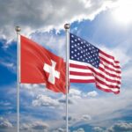 United States of America vs Switzerland. Thick colored silky fla